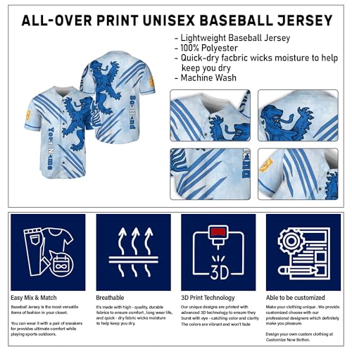 Camiseta personalizada de béisbol de Escocia con León Rampante y Escudo de armas de Escocia miniatura 6