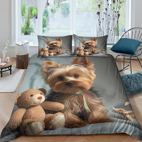 Housse de couette chiot mignon en microfibre pour lit simple 135x200cm