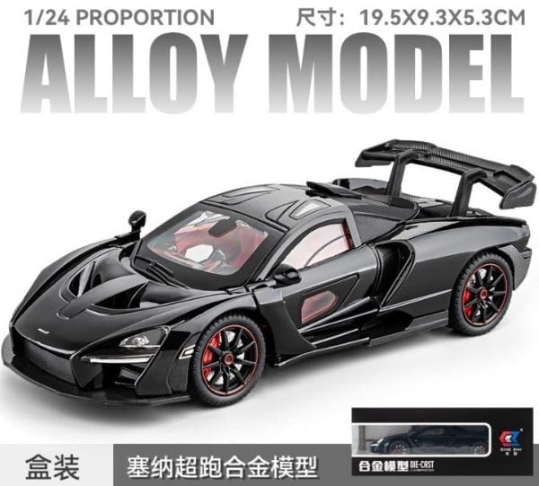 Image of Exclusive Alloy Metal Pull Back Die-Cast Car Diecast Metal Pullback Toy Car with Openable 6 Doors,Light Music Boys Gifts Toys (1:24 Mclaren Senna-Black Color)