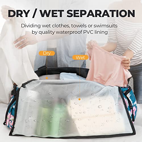 Duffel Gym Bag For Women, 40L Sports Bag For Men, Foldable Workout Bag With Shoe Compartment And Wet Pocket, Lightweight Weekender Overnight Bags (Navy Floral) #TOP2