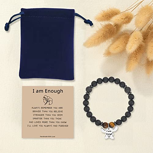 Image of LINY Inspirational Gifts for Women, Natural Stone Beads Stretch Stitch Bracelet Charm Jewelry Ohana Means Family Gifts Stitch Stuff for Women Love, Mom, Daughter, Niece, Sister