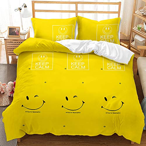 ZZXHG Housse de Couette 220x240 Adulte Smiley Mignon Jaune Parure de Lit 2 Personnes en Microfibre avec Fermeture Éclair, Ensemble de Literie Enfants avec 2...