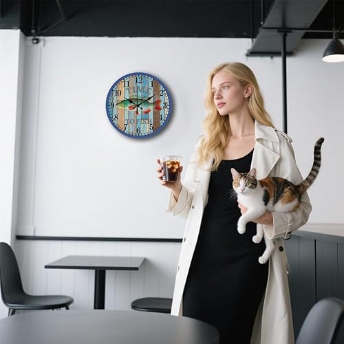 Miniatura 6 de CHGCRAFT Reloj de pared retro con patrón de carpa de 12 pulgadas, sin tictac, reloj redondo de grano de madera claro para colgar en la pared,