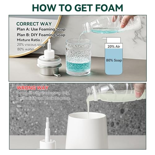 Image of Glass Foaming Soap Dispenser Set - 2 Pack Foam Hand Soap Dispenser for Bathroom, Clear Hand Wash Dispenser Bottle with Matte Silver Pump for Kitchen, 8 Oz Refillable Dish Liquid Foam Dispenser 2 Pcs