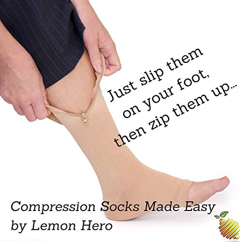 Zipper Compression Socks with Zip Guard Skin Protection & Open Toe (Sizes Med to 6XL)- 15-20mmHg Medical Compression Socks for Men & Women (4XL-Calf 19-20inch)