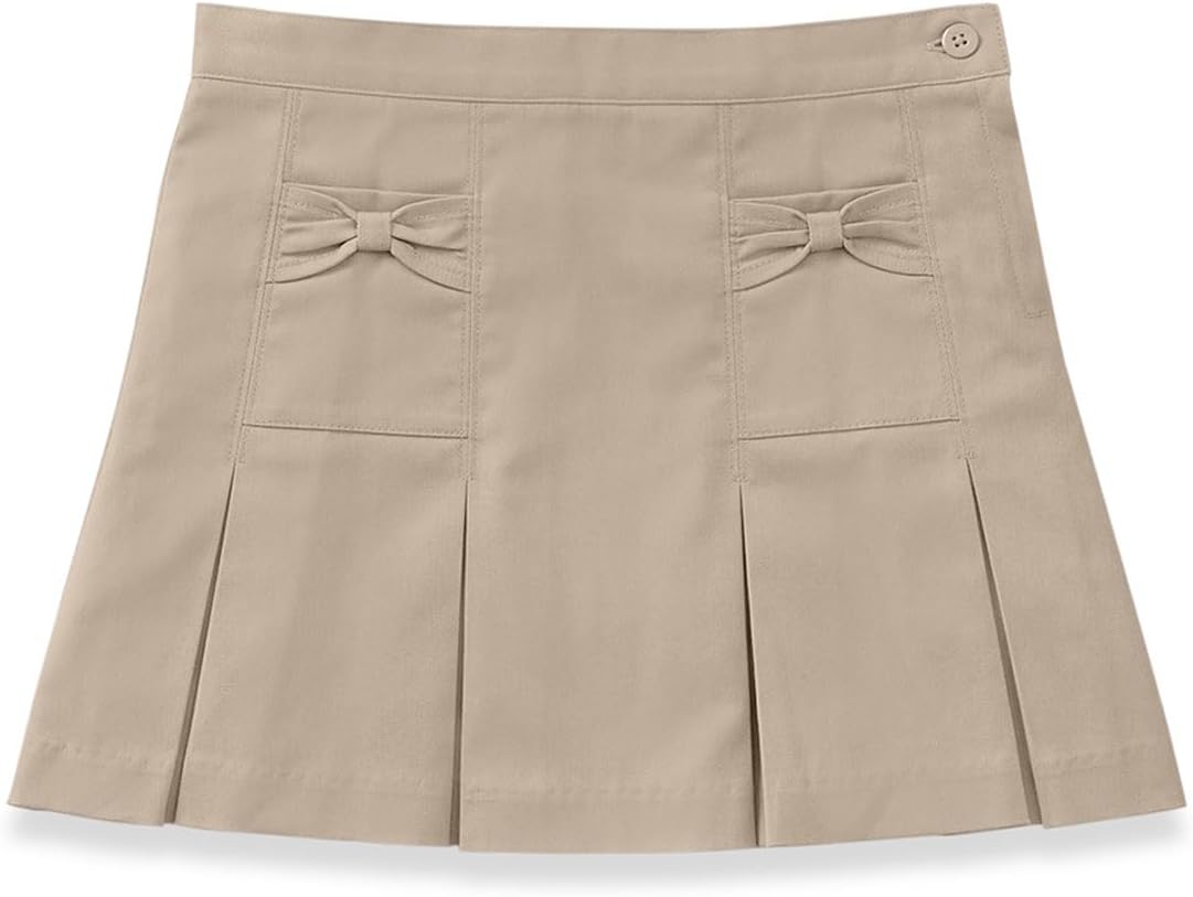 Classroom Uniforms Girls Stretch Bow Pocket Scooter Skirt with Built-In Shorts, School Uniform, Adjustable Waist