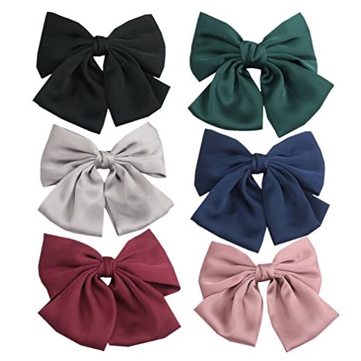 PIDOUDOU Set of 6 Big Satin Solid 8 Inch Bow Hair Clips Women Barrettes