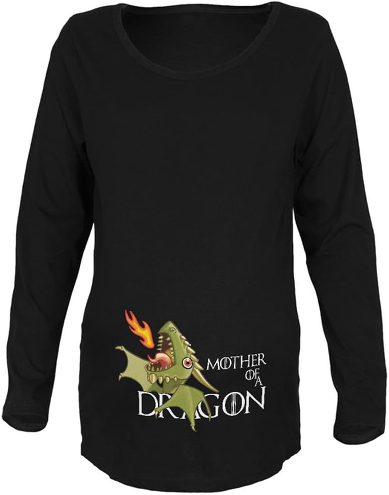 Mother of a Dragon Cute Green Fire Maternity Soft Long Sleeve T Shirt Black SM
