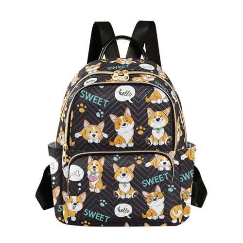 Image of Cute Corgi Quilted Backpack Purse for Women Fashion Small Backpack M | Shoulder Bag Travel Casual Daypack