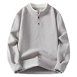 XUANFXPJ Herren-Pullover mit Viertelknopfleiste, Herbst/Winter, Strickpullover im Vintage-Stil, lässig, langärmelig, einfarbig, warm(Light Grey,3XL)