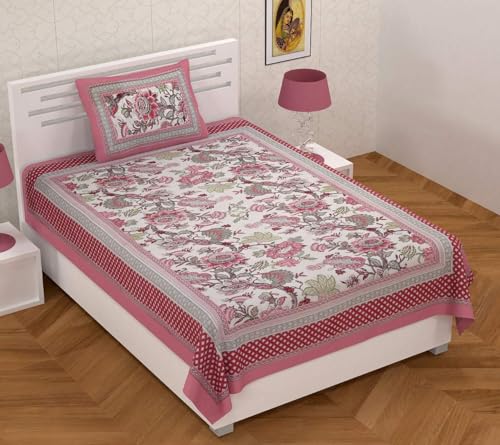 Cotton Bedsheet for Single Bedsheet with 1 Pillow Cover 60x90 Inc...