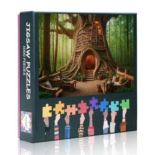 1000 Teile Puzzle: Antike Baum-Bibliothek (50x70cm) - Magisches Waldmotiv, Herausforderndes Familienspiel & Wohndeko-Kunst