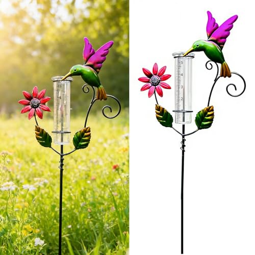 eupdd Regenmesser Garten: Niederschlagsmesser, 23.5x5x119cm, Farbiger, Metallrahmen, Frostsicher, Mit Erdspieß, Für Rasen, Blumenbeete, Terrasse, Balkon, Geschenk Für Gartenliebhaber