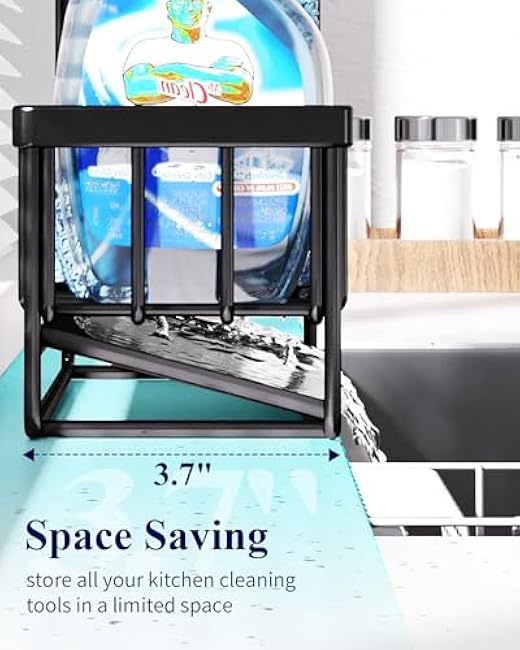 Kitsure Sponge Holder for Kitchen Sink - Rustproof Stainless Steel Sink Caddy Organization and Storage Essentials with High Brush Holder, Home Decor Accessories, 7.9 x 3.7 x 6.2, Black