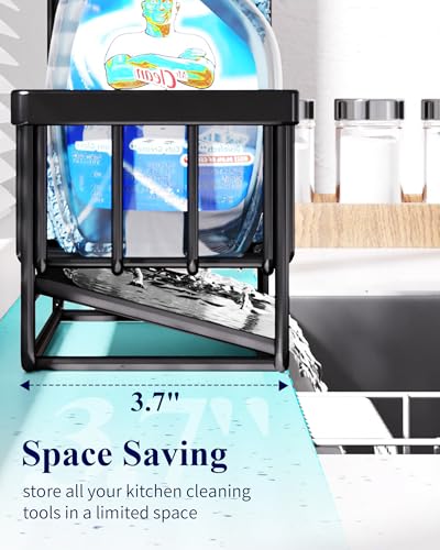 Kitsure Sponge Holder for Kitchen Sink - Rustproof Stainless Steel Sink Caddy Organization and Storage with High Brush Holder, Home Decor Gadget, 7.9" x 3.7" x 6.2", Black - Image 6