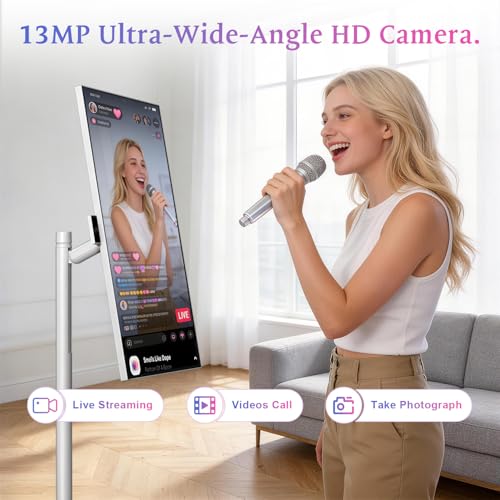 Image of VLH 27 inch Smart Portable TV On Wheels | Cordless Rolling Touchscreen TV | 6GB RAM + 128GB Storage | EDLA-Certified Android 15 OS | Full Swivel Rotation | Voice Remote Control | 4K Camera