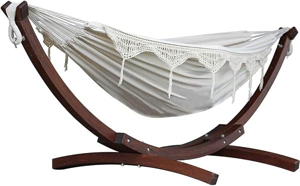 VIVERE DOUBLE COTTON HAMMOCK WITH SOLID PINE STAND