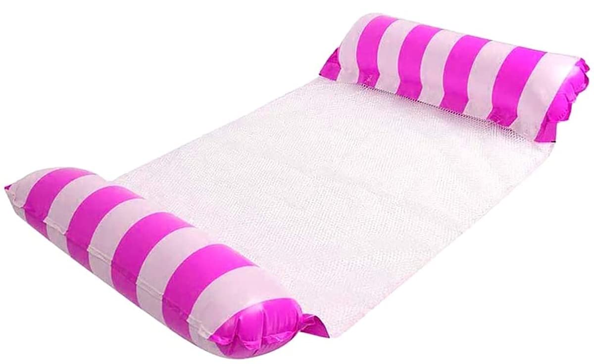 KASTWAVE Inflatable Water Hammock, Swimming Pool Beach Floating Recliner Inflatable Water Hammock Floating Bed Lounge Chair Drifter Swimming Pool Beach Float for Adult-Rose Red