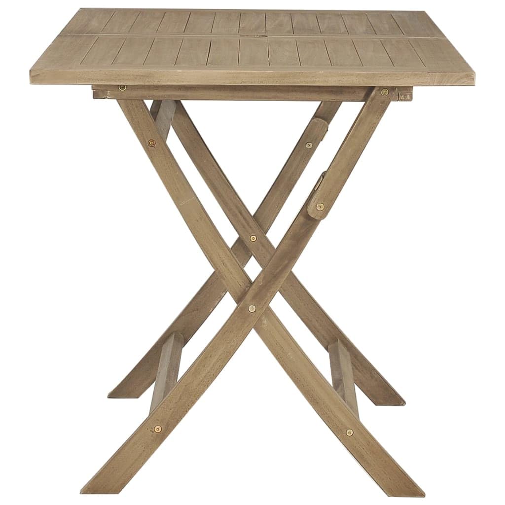 Tavolo da giardino pieghevole grigio in legno di teak massiccio, 120 x 70 x 75 cm, tavolo da terrazza con foro per ombrellone per giardino, balcone, terrazza, esterni, resistente alle