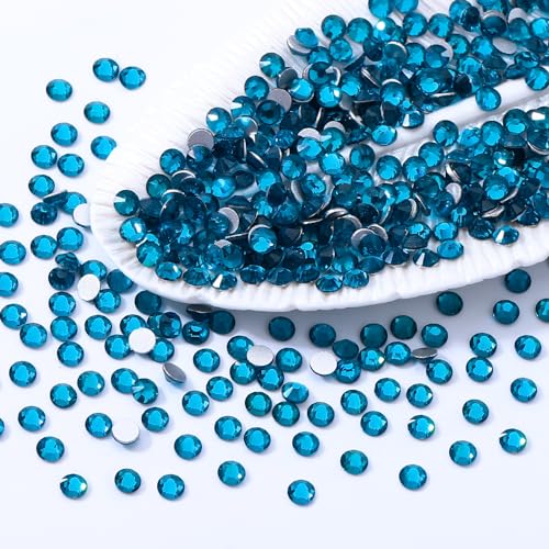 Image of Malachite Blue Flatback Rhinestones, Glass Rhinestones for Nail Art and Craft, Glue Fix, Loose Crystal Gemstones(Malachite Blue, SS4, 1440pcs, 1.5-1.7mm)
