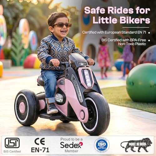 Image of Toyzone Rambo Electric Bike - Pink | 12V Rechargeable Bike for Kids with 4.5Ah Battery | LED Lights, Music, MP3 | Smooth Acceleration | 6M Battery Warranty | for Big Kids Age 4-12 Years, Up to 35kg