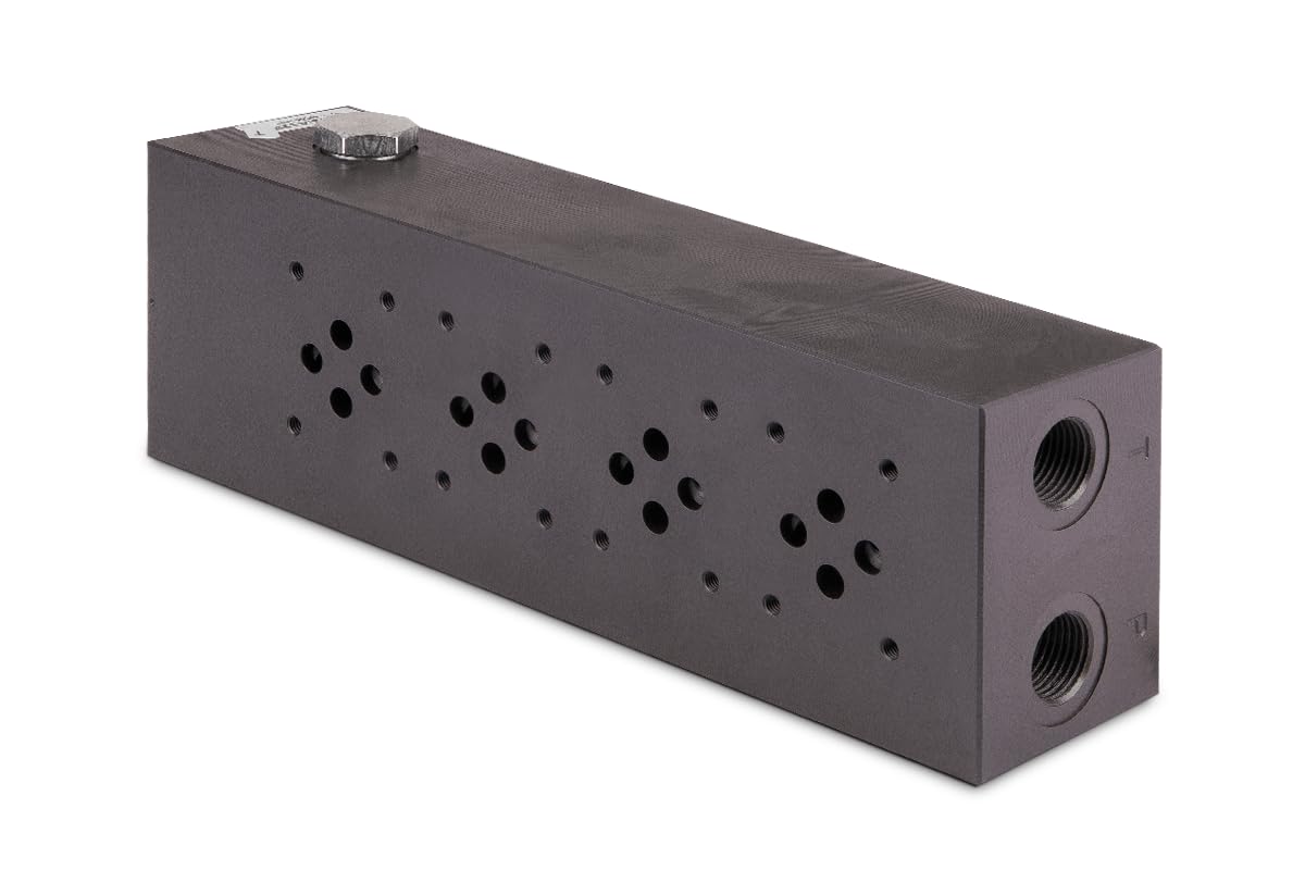 Hydraulik Ventilblock NG6 EM 103/4 12 PT (A,B unten P,T vorne und hinten; Anschlüsse M+RV Stopfen) 4-Sektionen | Hydraulik-Anschlussblock