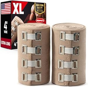 Premium Elastic Bandage Wrap – 2Pack + 4 Extra Clips – 4” Wide – [Extra Long] – 9ft not Stretched – Compression Bandage Wrap – Knee, Elbow, Body Wrap