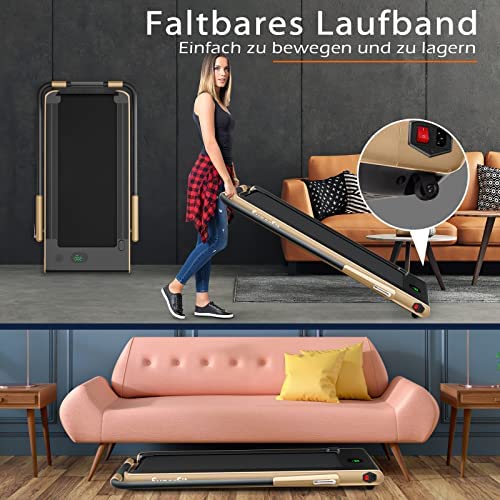 COSTWAY 2-in-1 loopband met app en afstandsbediening, bluetooth, 1-12 km/u, led-display, mobiele telefoonhouder, inklapbaar, tot 120 kg belastbaar (goud) - Afbeelding 7