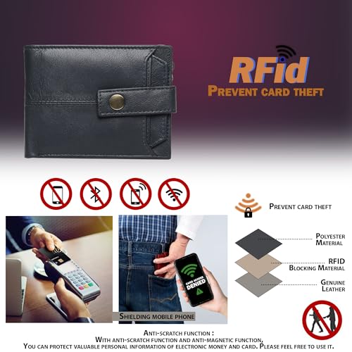 Image of Crafted RFID Safe Leather Wallet for Men /Women, Bifold Trendy, Full Grain with Card Holder and Zipper Coin Pocket