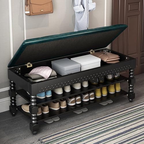 Tabouret à langer de couloir rembourré avec rangement chaussures à 2 niveaux