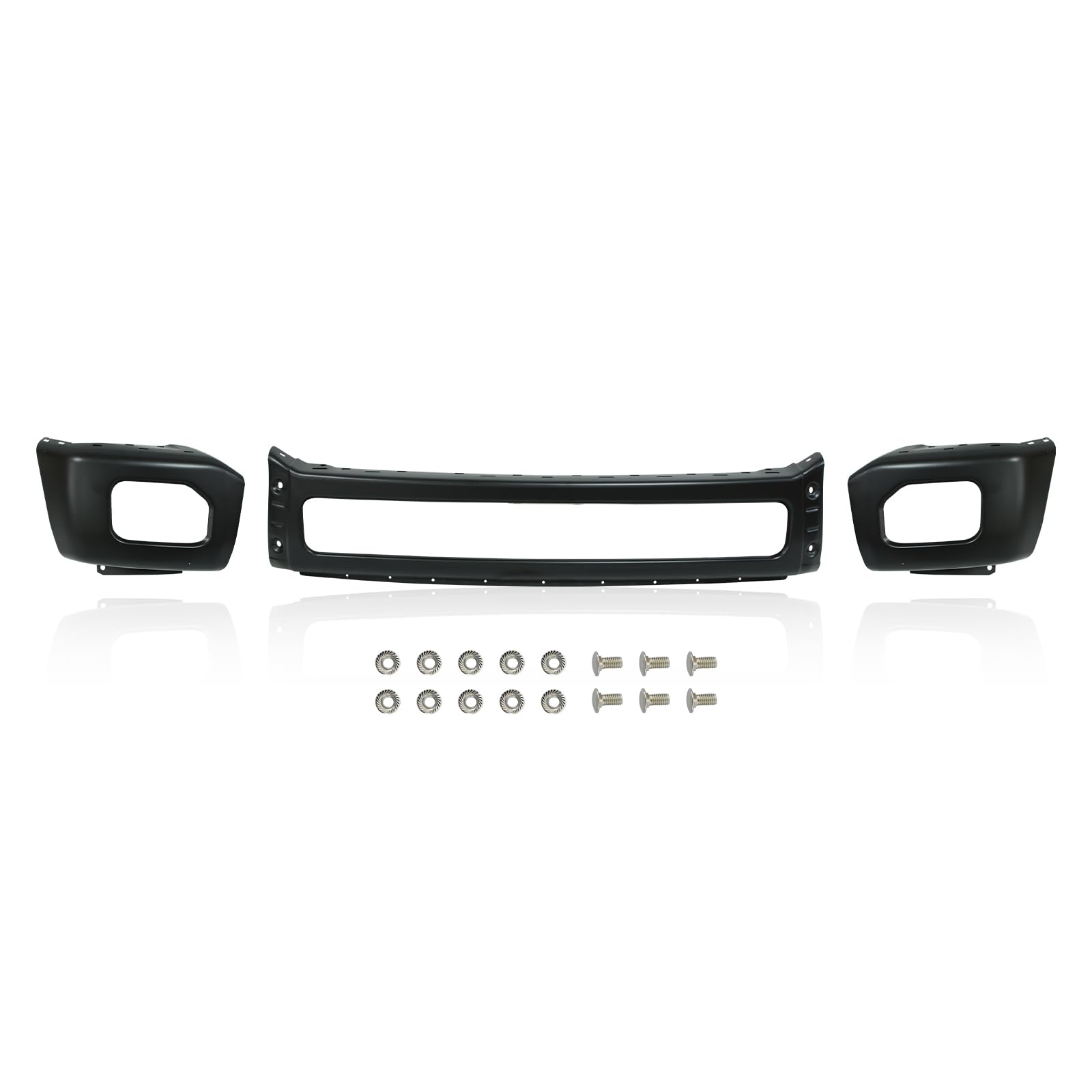 Front Bumper Compatible with 2011-2016 Ford F-250/F-350/F-450 Super Duty, Black Truck Automotive Steel Replacement Bumpers Face Bar with Fog Light Holes, without Sensor Holes (Style D)