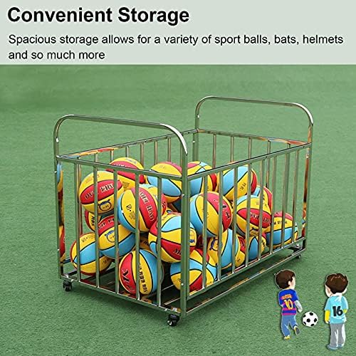 Basketball & Football Rolling Ball Rack - Metal Sports Ball Cart with 2 Lockable Wheels for Kindergarten & Garage Storage - Durable, Portable Organizer Solution