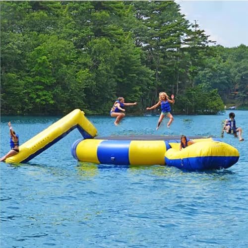 Inflatable Water Trampoline for Lake Pool Ocean 10Ft 13Ft 16Ft, PVC Water Trampoline,Inflatable Bounce Swimming Jumper Platform with Slide/Tube and Diving Pillow Bag (Yellow, 10FT/3M)