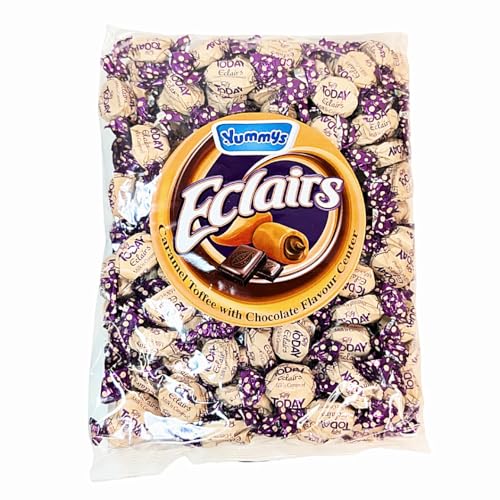 Yummys 1kg Caramel Chocolate Eclairs Individually Wrapped Toffee Sweets | Rich, Chewy Retro Classic Bulk Bag for Sharing, Sweet Tables & Gifting
