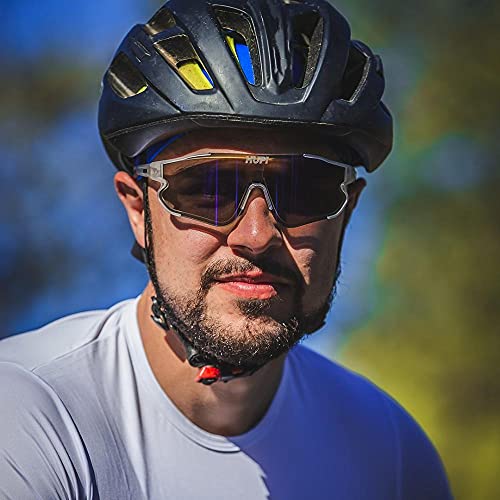 Óculos de Sol Ciclismo Masculino HUPI Bornio Cristal/Preto Lente Azul Espelhado, Cor: Cristal/preto