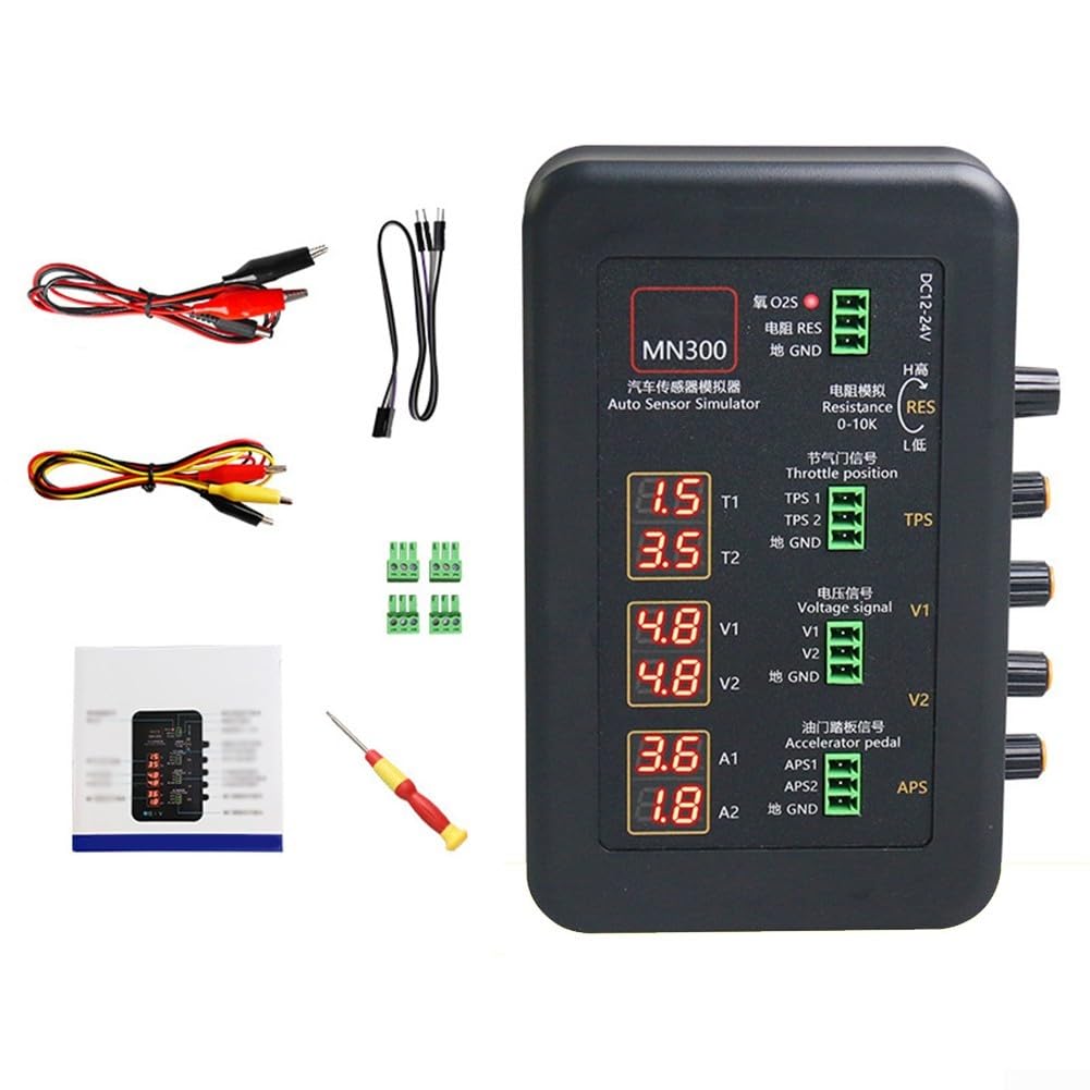 Eawfgtuw Simulador de sensor automotriz MN300 con simulación de señal de voltaje, resistencia y oxígeno para pruebas de diagnóstico de coche, TPS de doble canal, refrigerante