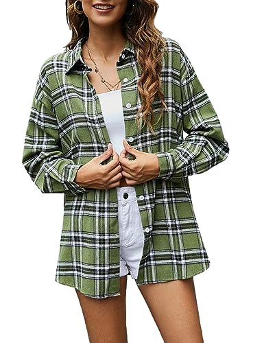 Bozanly Flannel Buffalo Plaid Shirts for Women Oversized Button D...