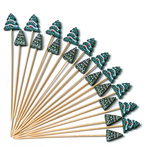 PuTwo Christmas Tree Cocktail Picks 4.7 Inch 100pcs Bamboo Fancy Skewers Toothpicks for Appetizers Food Drink Fruit Sandwich BBQ Christmas Party Charcuterie Boards Accessories Party Supplies