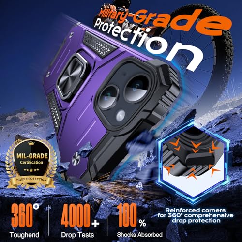 Image of Anqrp Heavy Duty Case for iPhone 13 Mini Case with Enhanced Ring Holder Grip Stand, Military Grade Shockproof Rugged Drop Protective Silicone Hard Slim iPhone 13 Mini Phone Case Cover,Purple