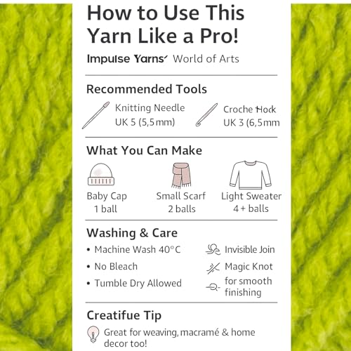 Image of WOAFashions Impulse Hand Knitting & Crochet Yarn, Premium Acrylic, 4 : Medium (Sulphur Spring) (4x100gms / 14.1oz)