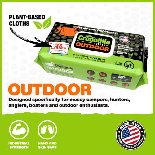 Image of Crocodile Cloth Outdoor Cleaning Wipes, Plant-Based Multi-Surface Wipes, Pre-Moistened, Aloe & Vitamin E, Safe on Skin, 80 Count, 15 x 10 Inch