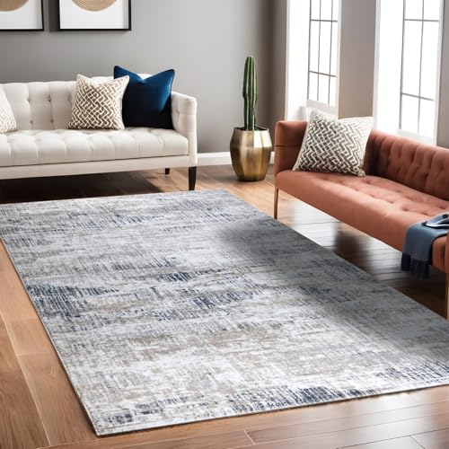 RUGURA - Alfombra Abstracta - Alfombra salón, habitación, Pasillo, Dormitorio - Estilo nórdico, Moderno, contemporáneo, mediterráneo - Alfombra Larga - 80x150cm - Azul, Gris, Beige y Crema