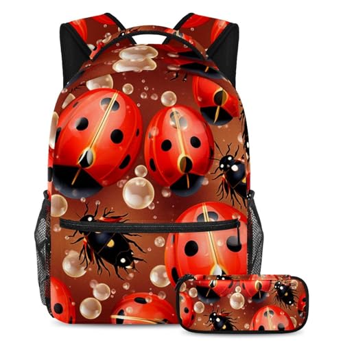 Sac à dos motif floral insecte rouge grand sac à livres artistique durable