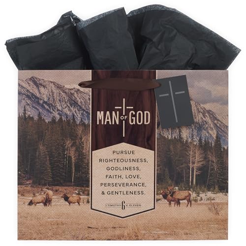 Image of Christian Art Gifts Large Gift Bag for Men with Tissue Paper, Man of God