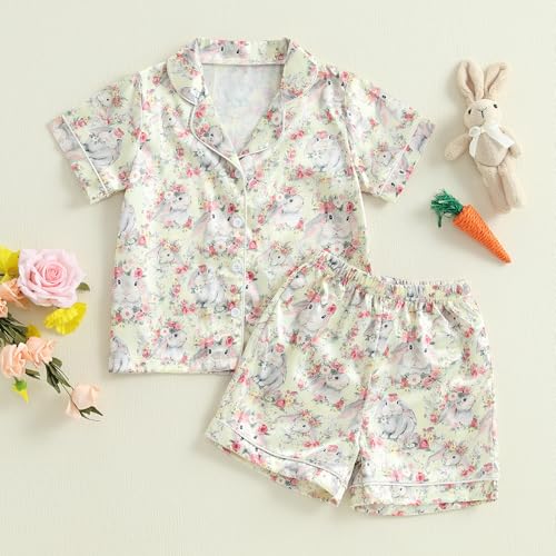 Kuriozud 4th of July Baby Girl Pajamas Silk Stain Pjs Summer Shirt Tops+Shorts 2Piece Set Toddler Kids Little Girl Sleepwear2