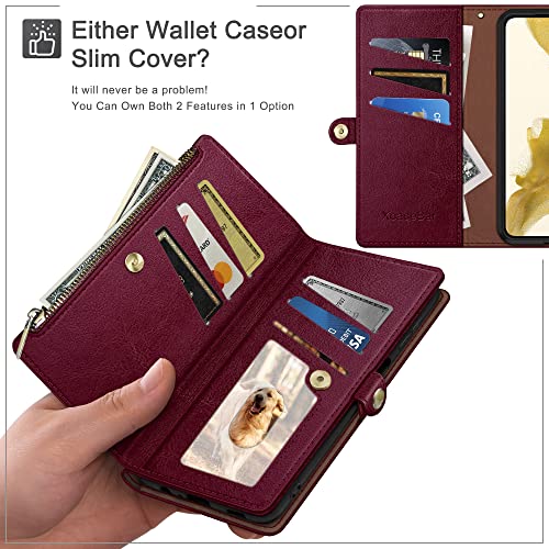 XcaseBar for Samsung Galaxy A32 5G Wallet case with Zipper Credit Card Holder?RFID Blocking?, Flip Folio Book PU Leather Phone case Shockproof Cover Women Men for A32 case Wine Red