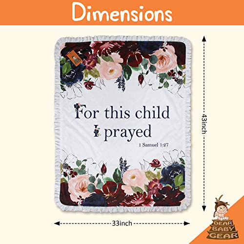 Image of Dear Baby Gear Reversible Baby Blankets - Soft Nursery Blanket for Newborn - Toddler Blankey - Throw Blanket for Boys & Girls - Infant Blankets -43x33 (for This Child I Prayed Floral - White Ruffles)