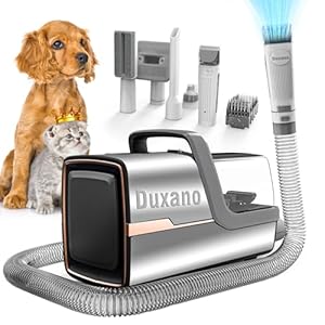 Dog Grooming Kit, Multi-Functional Hair Trimmer & Vacuum, 15KPa Powerful Suction, Stainless Steel, Low Noise, Adjustable Settings, Easy to Clean, Includes Clippers, Brush, Nail Trimmer