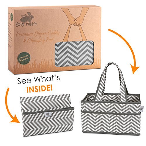 Diaper Caddy by Little Grey Rabbit, Large Design, Sturdy Construction, Hook and Loop Dividers - Changing Pad Bundle