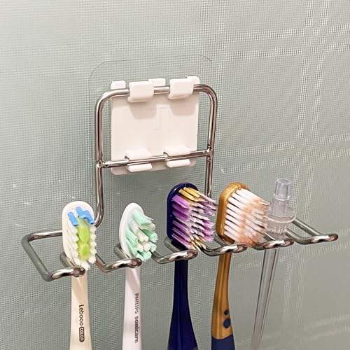 Poywaze 歯ブラシスタンド 5連 シルバー 歯ブラシホルダー ステンレス 歯ブラシ立て 壁掛け式 電動歯ブラシ スタンド 歯ブラシスタンド 浮かせる